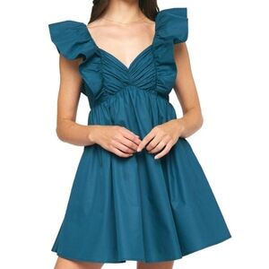 Entro Delilah Dress Size Large Deep Teal Color NEW Ruffle Sleeves Smock Top